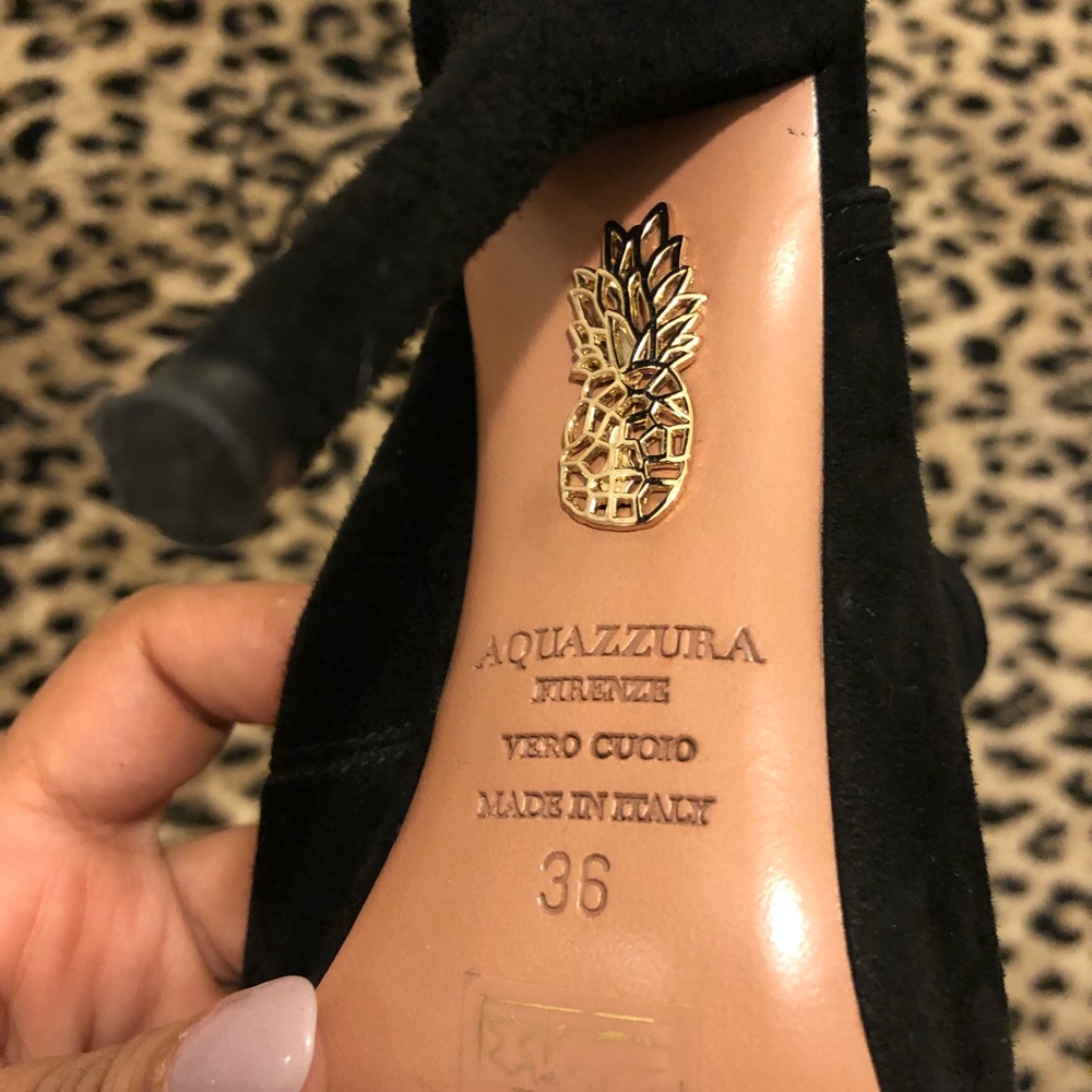 Aquazzura Black Suede Lace-Up Peep-Toe Sandals - Picture 7 of 8